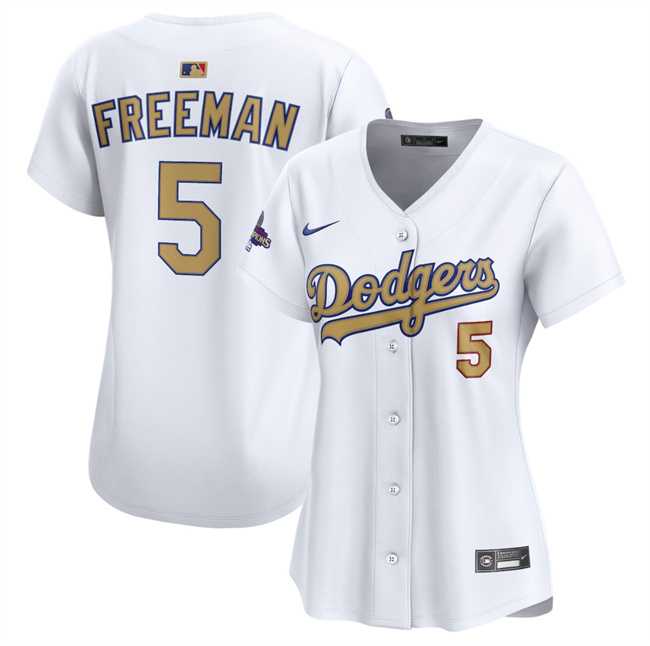 Womens Los Angeles Dodgers #5 Freddie Freeman White 2025 Gold Collection Limited Stitched Jersey Dzhi